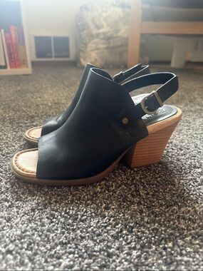 Born | Black Open-Toe Slingback Block Heel Sandals